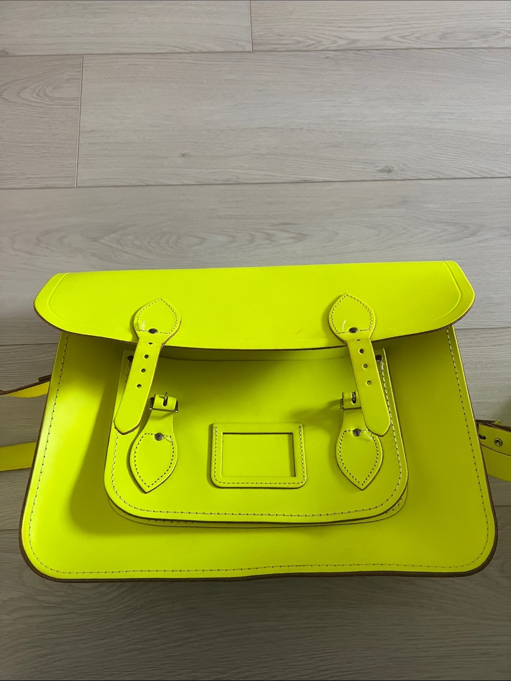 The Cambridge Satchel Company Neon Yellow Satchel with Tan Strap - Picture 6 of 7